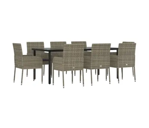 9-Osaline Aiamööbli Komplekt Patjadega, Must/Hall, Polürotang