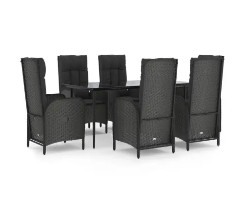 7-Osaline Aiamööblikomplekt Patjadega, Must, Polürotang