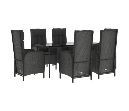 7-Osaline Aiamööblikomplekt Patjadega, Must, Polürotang