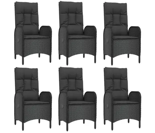 7-Osaline Aiamööblikomplekt Patjadega, Must, Polürotang