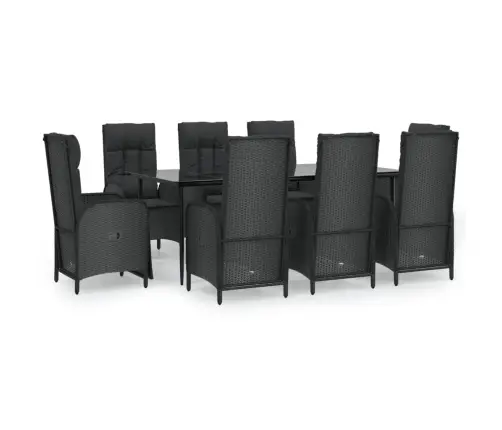 Sodo Komplektas Su Pagalvėlėmis, 9 Dalių, Juodas, Poliratanas