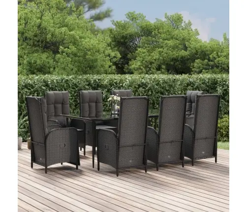 Sodo Komplektas Su Pagalvėlėmis, 9 Dalių, Juodas, Poliratanas