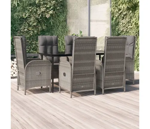 7-Osaline Aiamööbli Komplekt Patjadega, Must/Hall, Polürotang