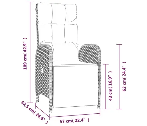 Dārza Mēbeļu Komplekts, Melna, Pelēka Pe Rotangpalma Vidaxl