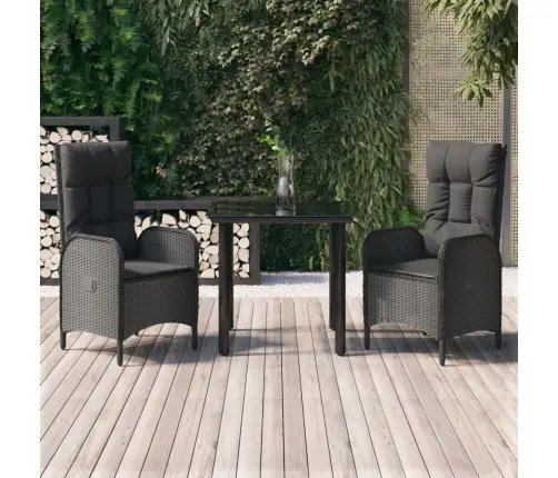 Sodo Komplektas Su Pagalvėlėmis, 3 Dalių, Juodas, Poliratanas