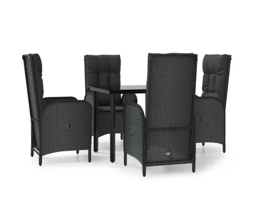 5-Osaline Aiamööbli Komplekt Patjadega, Must, Polürotang