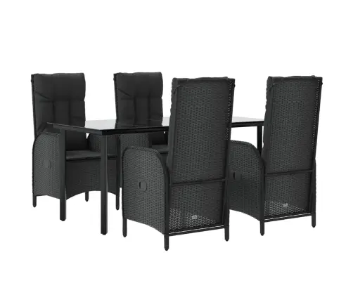 5-Daļīgs Dārza Mēbeļu Komplekts Ar Matračiem, Pe Pinums, Melns Vidaxl