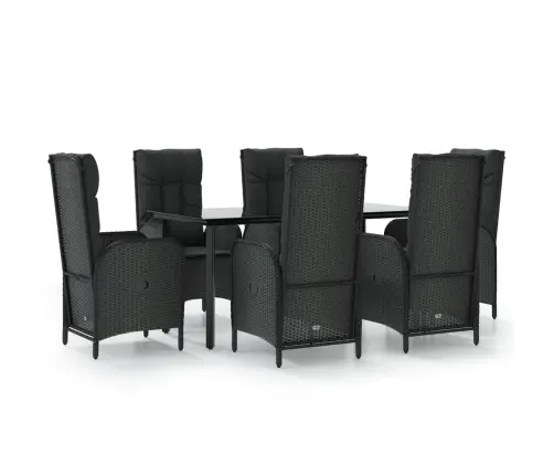 7-Daļīgs Dārza Mēbeļu Komplekts Ar Matračiem, Pe Pinums, Melns Vidaxl