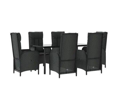 7-Daļīgs Dārza Mēbeļu Komplekts Ar Matračiem, Pe Pinums, Melns Vidaxl