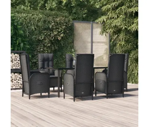 7-Daļīgs Dārza Mēbeļu Komplekts Ar Matračiem, Pe Pinums, Melns Vidaxl
