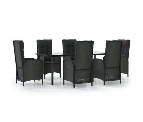 7-Daļīgs Dārza Mēbeļu Komplekts Ar Matračiem, Pe Pinums, Melns Vidaxl