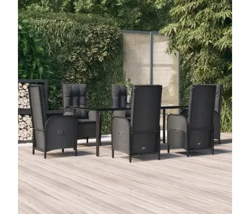 7-Daļīgs Dārza Mēbeļu Komplekts Ar Matračiem, Pe Pinums, Melns Vidaxl