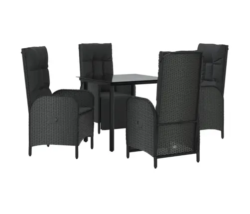 5-Daļīgs Dārza Mēbeļu Komplekts Ar Matračiem, Pe Pinums, Melns Vidaxl