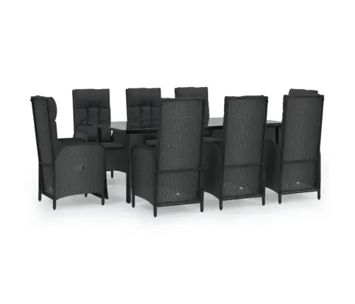 9-Osaline Aiamööbli Komplekt Patjadega, Must, Polürotang