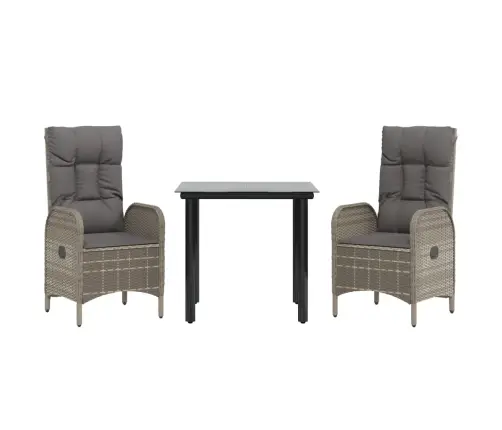 3-Osaline Aiamööbli Komplekt Patjadega, Must/Hall, Polürotang