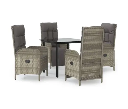 5-Osaline Aiamööbli Komplekt Patjadega, Must/Hall, Polürotang