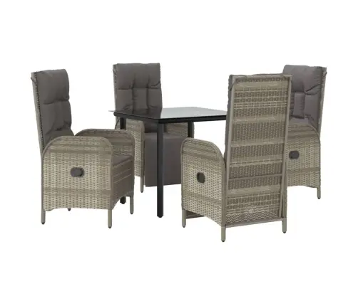 5-Osaline Aiamööbli Komplekt Patjadega, Must/Hall, Polürotang