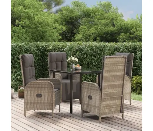 5-Osaline Aiamööbli Komplekt Patjadega, Must/Hall, Polürotang