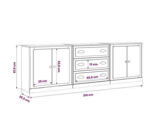 Kumodes, 3 Gab., Baltas, Inženierijas Koks Vidaxl