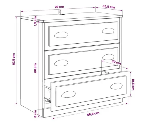 Kumodes, 3 Gab., Baltas, Inženierijas Koks Vidaxl