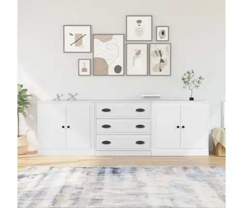 Kumodes, 3 Gab., Baltas, Inženierijas Koks Vidaxl