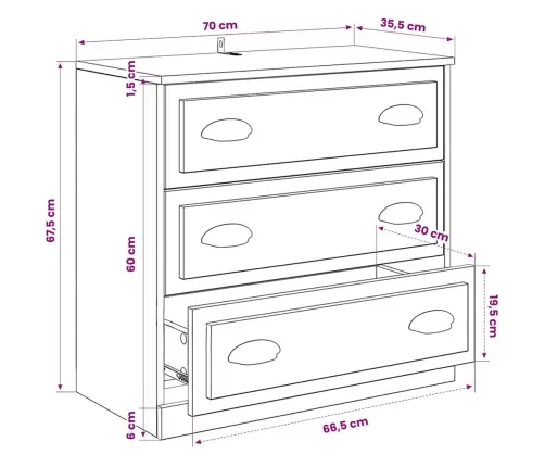 Kumodes, 3 Gab., Betona Pelēkas, Inženierijas Koks Vidaxl