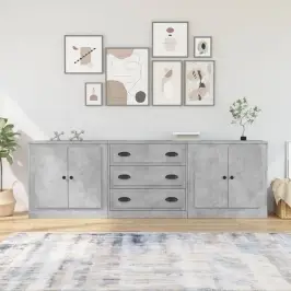 Šoninės Spintelės, 3Vnt., Betono Pilkos, Apdirbta Mediena