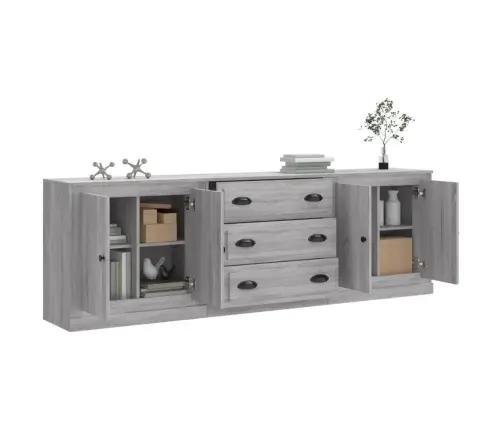 Kumodes, 3 Gab., Pelēka Ozolkoka Krāsa, Inženierijas Koks Vidaxl