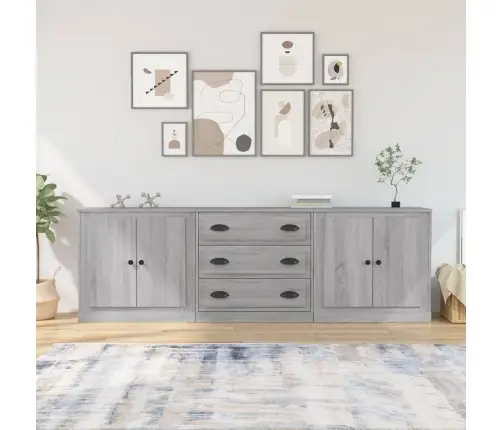 Kumodes, 3 Gab., Pelēka Ozolkoka Krāsa, Inženierijas Koks Vidaxl