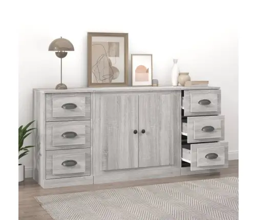 Kumodes, 3 Gab., Pelēka Ozolkoka Krāsa, Inženierijas Koks Vidaxl