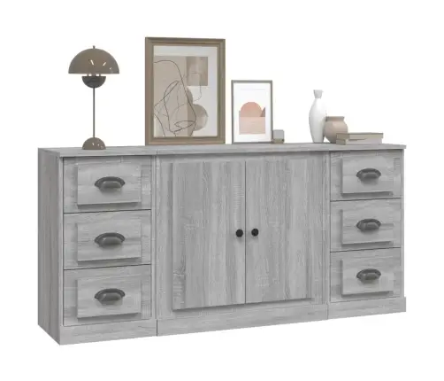 Kumodes, 3 Gab., Pelēka Ozolkoka Krāsa, Inženierijas Koks Vidaxl