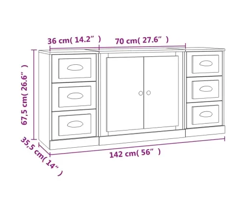 Kumodes, 3 Gab., Pelēka Ozolkoka Krāsa, Inženierijas Koks Vidaxl