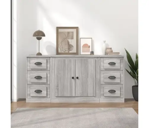 Kumodes, 3 Gab., Pelēka Ozolkoka Krāsa, Inženierijas Koks Vidaxl