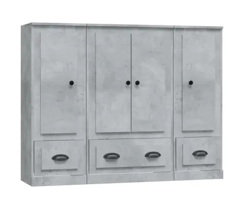 Komodos, 3Vnt., Betono Pilkos Spalvos, Apdirbta Mediena Komodos, 3Vnt., Betono Pilkos Spalvos, Apdirbta Mediena