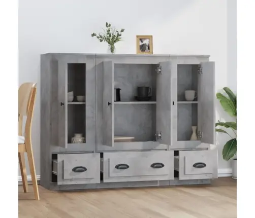 Komodos, 3Vnt., Betono Pilkos Spalvos, Apdirbta Mediena Komodos, 3Vnt., Betono Pilkos Spalvos, Apdirbta Mediena