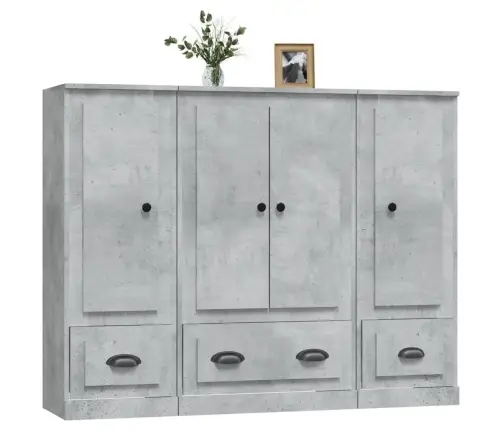 Komodos, 3Vnt., Betono Pilkos Spalvos, Apdirbta Mediena Komodos, 3Vnt., Betono Pilkos Spalvos, Apdirbta Mediena