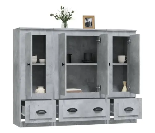 Komodos, 3Vnt., Betono Pilkos Spalvos, Apdirbta Mediena Komodos, 3Vnt., Betono Pilkos Spalvos, Apdirbta Mediena