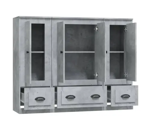 Komodos, 3Vnt., Betono Pilkos Spalvos, Apdirbta Mediena Komodos, 3Vnt., Betono Pilkos Spalvos, Apdirbta Mediena