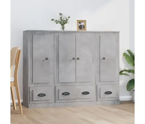 Komodos, 3Vnt., Betono Pilkos Spalvos, Apdirbta Mediena Komodos, 3Vnt., Betono Pilkos Spalvos, Apdirbta Mediena