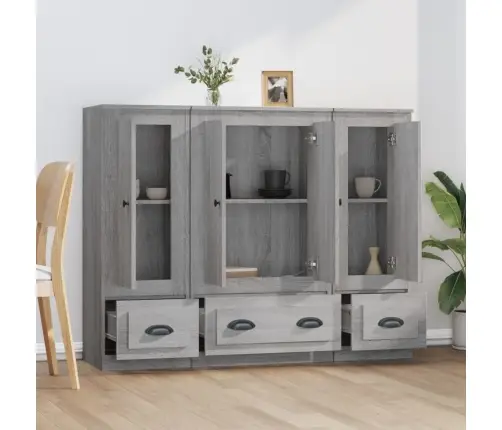 Komodos, 3Vnt., Pilkos Ąžuolo Spalvos, Apdirbta Mediena