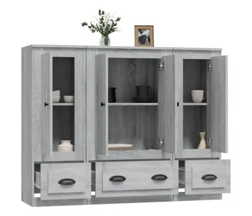 Komodos, 3Vnt., Pilkos Ąžuolo Spalvos, Apdirbta Mediena