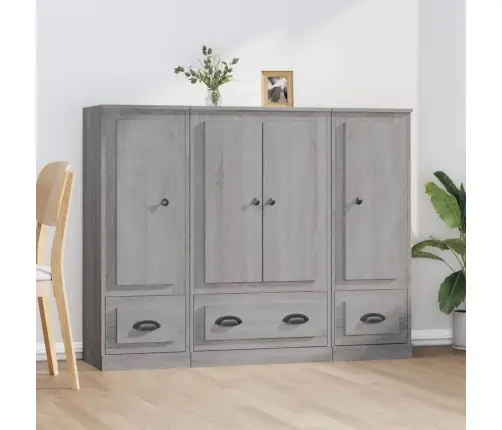 Komodos, 3Vnt., Pilkos Ąžuolo Spalvos, Apdirbta Mediena