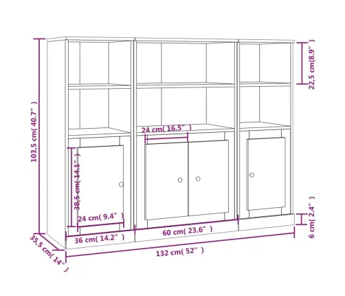 Komodos, 3Vnt., Sonoma Ąžuolo Spalvos, Apdirbta Mediena