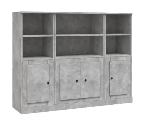 Komodos, 3Vnt., Betono Pilkos Spalvos, Apdirbta Mediena