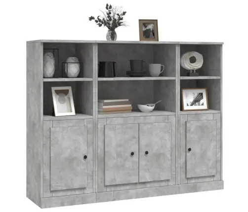 Komodos, 3Vnt., Betono Pilkos Spalvos, Apdirbta Mediena