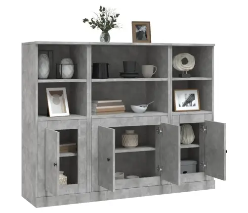 Komodos, 3Vnt., Betono Pilkos Spalvos, Apdirbta Mediena