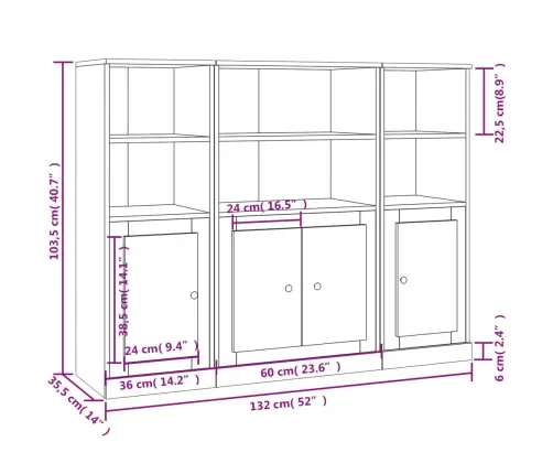 Komodos, 3Vnt., Betono Pilkos Spalvos, Apdirbta Mediena