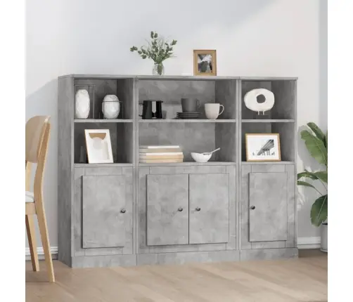 Komodos, 3Vnt., Betono Pilkos Spalvos, Apdirbta Mediena