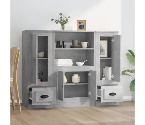 Komodos, 3Vnt., Betono Pilkos Spalvos, Apdirbta Mediena