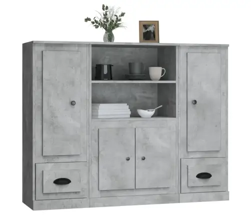 Komodos, 3Vnt., Betono Pilkos Spalvos, Apdirbta Mediena